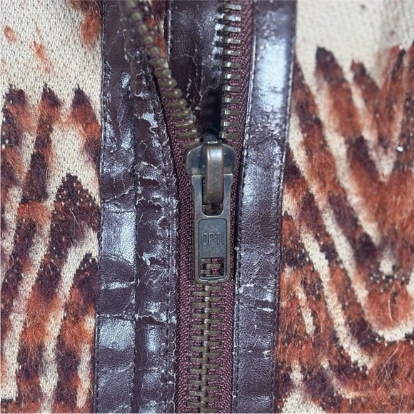 Free People Women’s Small Red Combo Faux Fur Western Front Zip Wool Blend Coat - Picture 4 of 10